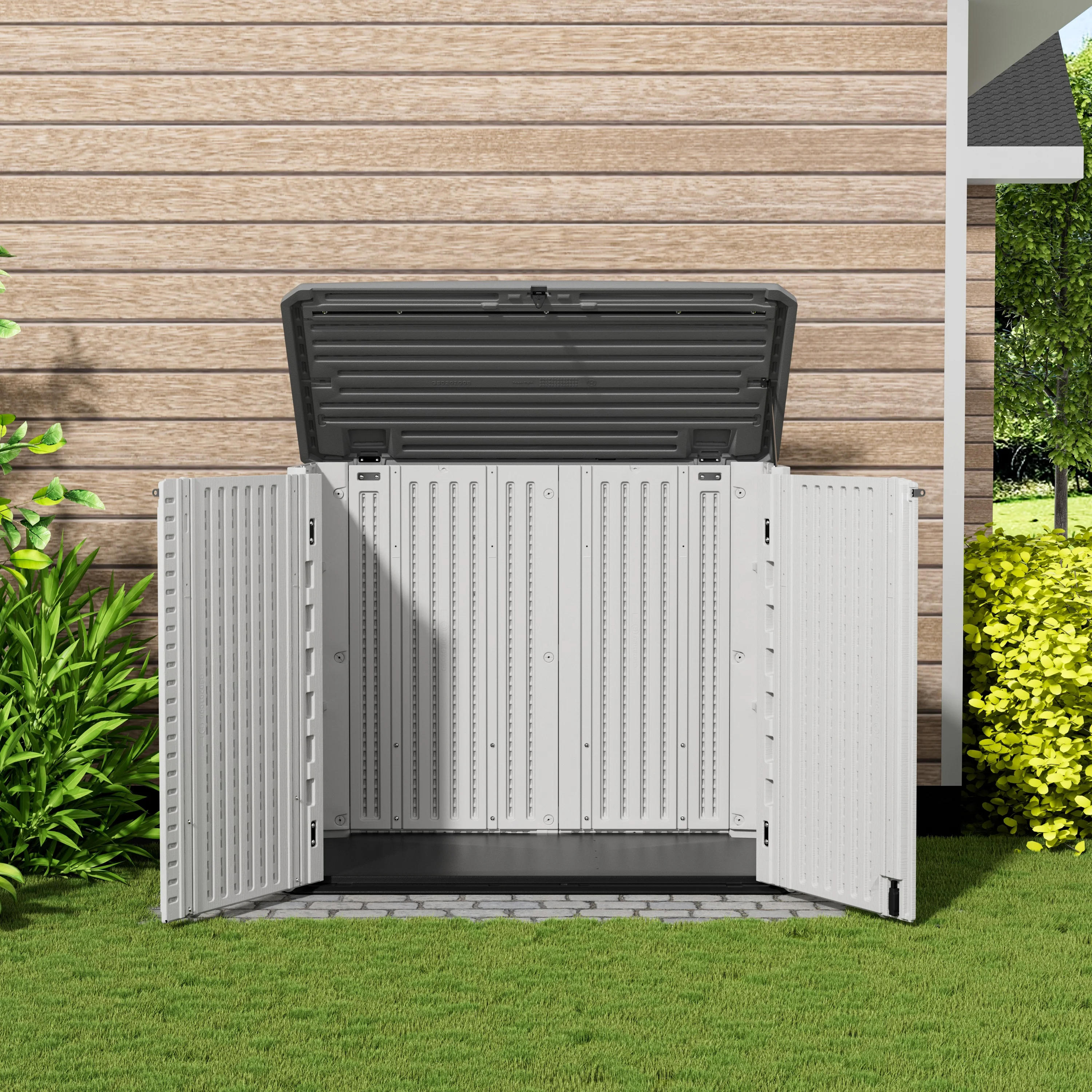 Customize KY-G01 Waterproof HDPE Outdoor Storage Cabinet Lockable Design 742L Capacity Durable & Eco-Friendly 127x74x105CM
