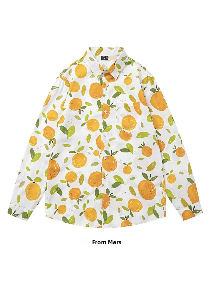 

Свободная рубашка с длинными рукавами и оранжевым принтом для пар от бренда Autumn Winter Fashion Casual Wear