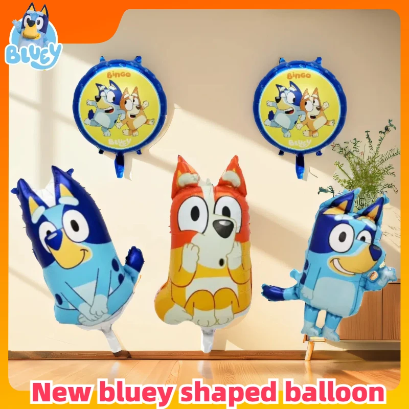 New bluey shaped balloon Cartoon Bluey Family Aluminum Balloon Toy Blue Orange Brouy Balloon Decoration  Birthday Party Supplies