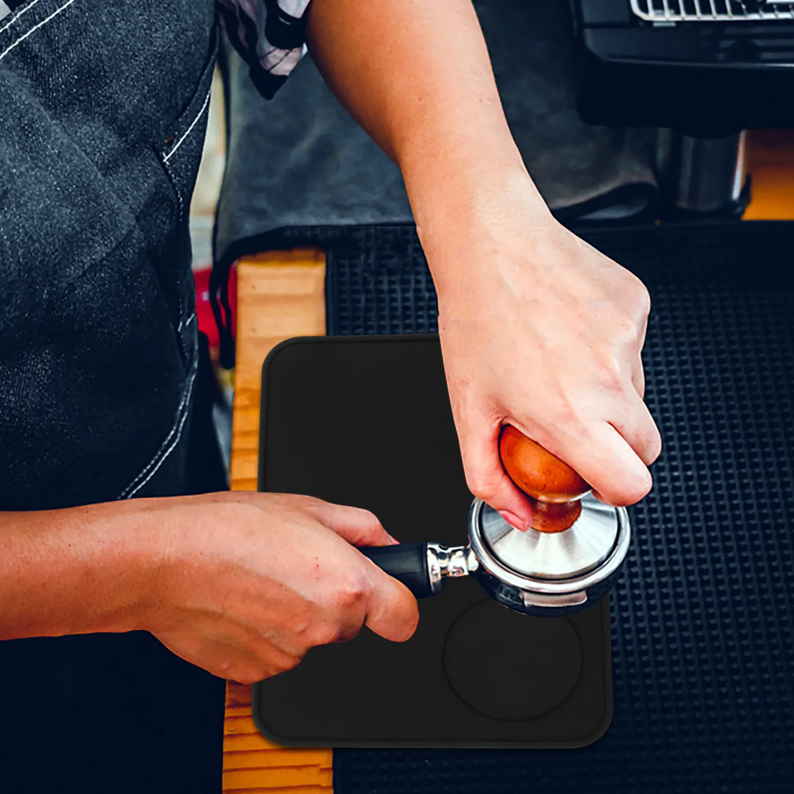Silicone Black Non Slip Coffee Tamping Mat Thick Espresso Pad for Kitchen Counter Coffee Maker Accessories Espresso Pad