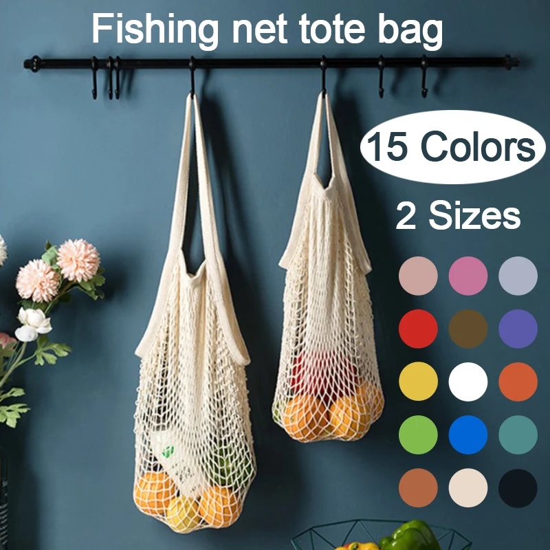 Reusable Grocery Produce Bags Cotton Mesh Ecology Market String Net Tote Bag Kitchen Fruits Vegetables Hanging Bag Home