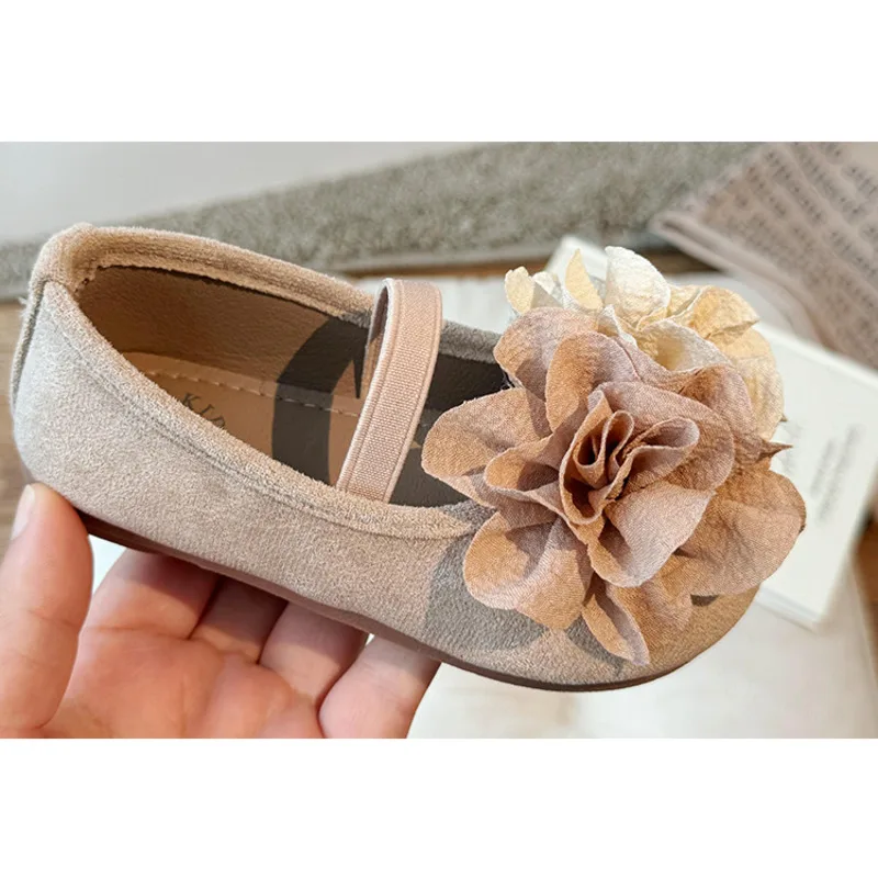 Flowers 3D Children Flats Shoes Spring PU Soft Sole Toddler Girls Princess Shoes Non Slip Elastic Band Kids Fashion Shoes