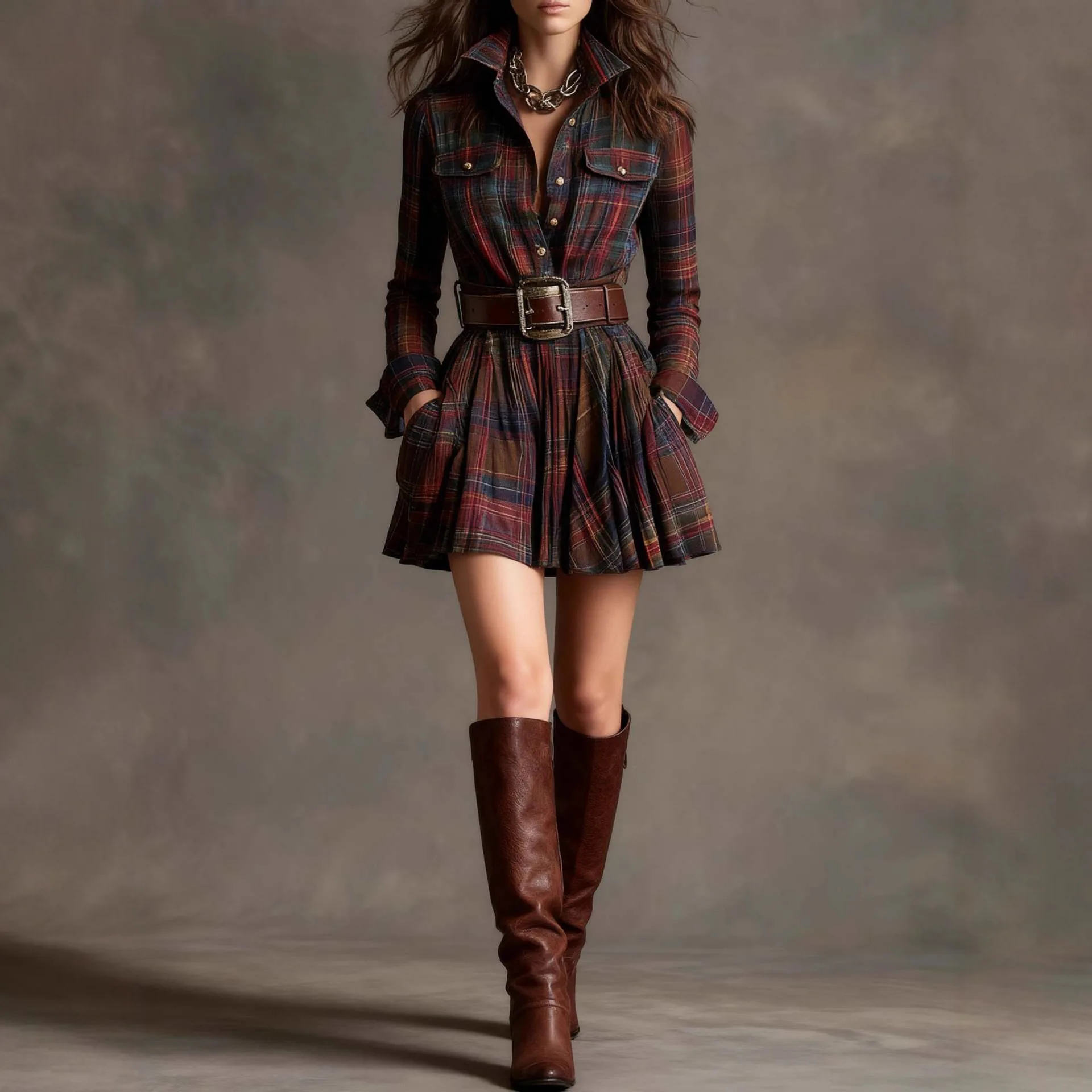 

2026 Cross-Border Foreign Trade Women's Clothing Independent Site Amazon European And American Vintage Plaid Long-Sleeve Short