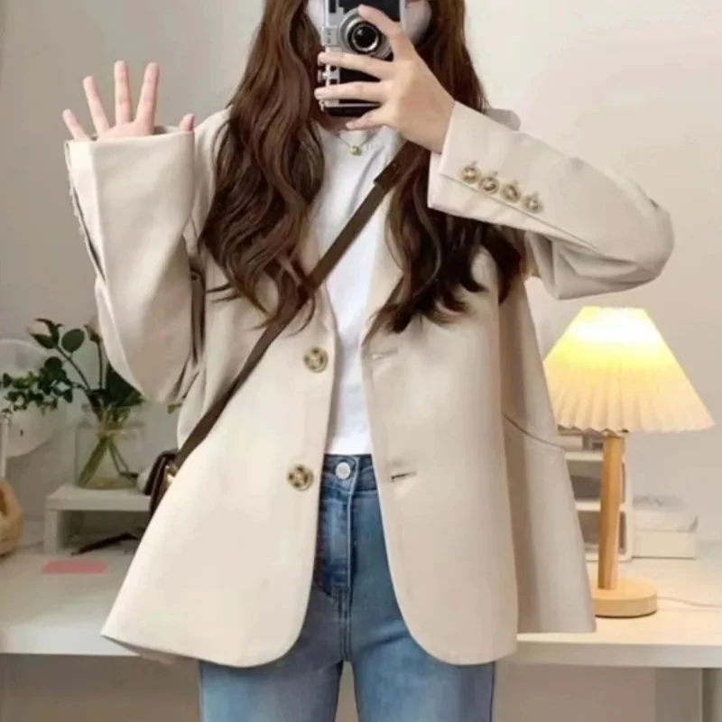 Solid Long Sleeve Jacket Korean Style Outerwears Youthful Clothes Casual Blazer Woman Chic and Elegant Sale Fall Coats for Women