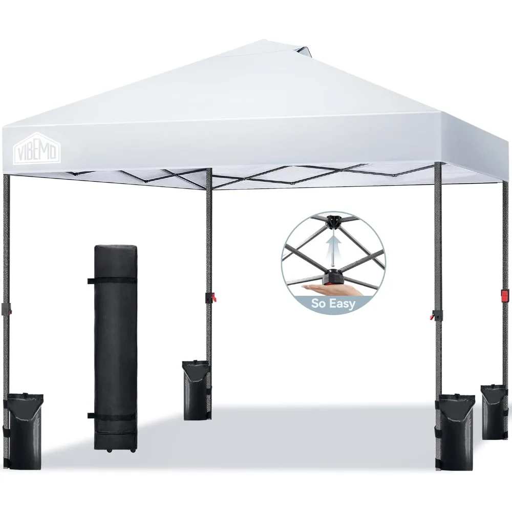 

10x10, 1-Person Setup Pop Up Canopy Tent with Roller Bag, 3 Adjustable Height, 4 Sandbags, 8 Stakes, 4 Guylines