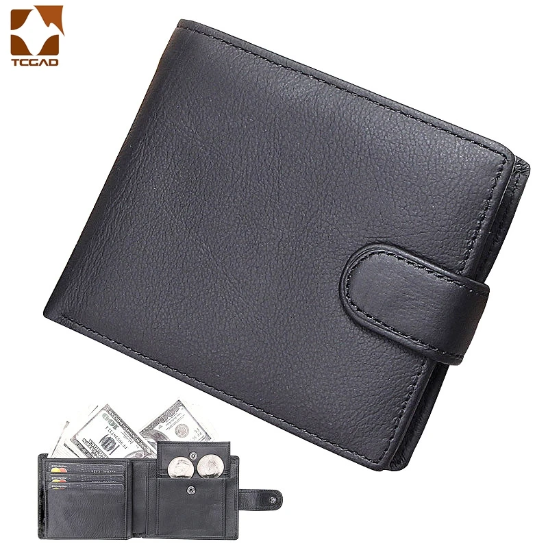 Carteira masculina feita de couro genuíno carteira curta ferrolho carteira masculina bolsa 2024 luxo masculino carteira hombre erlek czdan