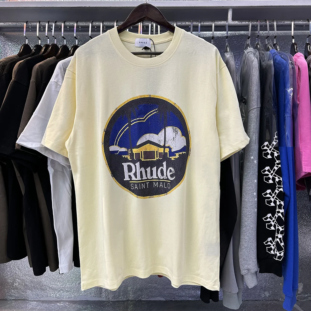 New American INS Brand Loose Cotton T-Shirt Castle Print round Neck Short Sleeve Street Style Retro Fashion for Youth