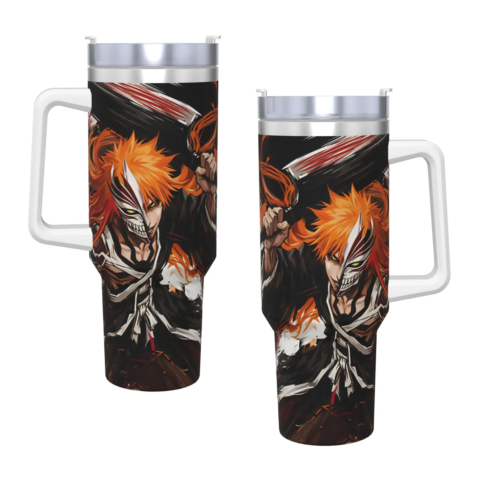Bleach Kurosaki Ichigo Anime Cartoon Stainless Steel Tumbler Camping Car Mugs Large Capacity Thermal Mug Hot Drinks Water Bottle