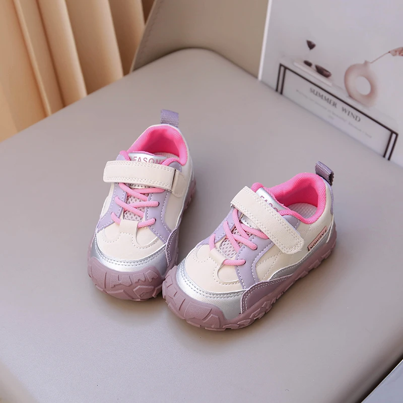 Toddler Anti‑Collision Toe Outdoor Hiking‑Style Sneakers, Color‑Block Magic‑Tape Non‑slip Soft Sole Baby Casual Walking Shoes