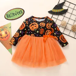 Toddler Baby Girl Halloween Cartoon Pumpkin Printed Tulle Princess Dress Clothes 2024 Chic Party Vestido Children'S Clothing