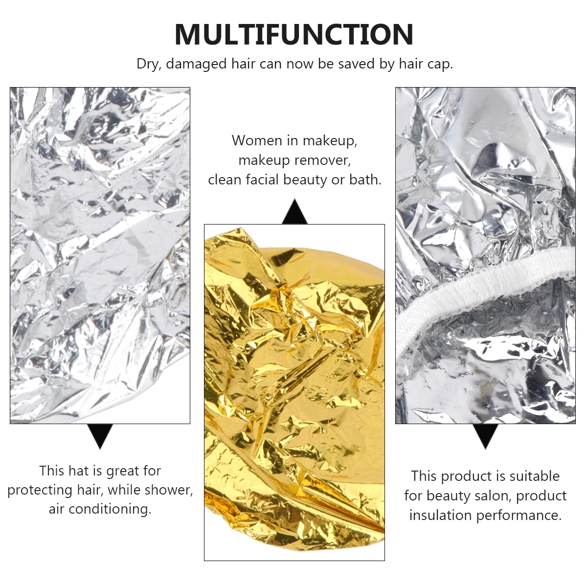 

4pcs Hair Heat Cap Aluminum Foil Waterproof Dustproof Elastic Hairdressing Cap For Coloring Salon Styling Golden Silver