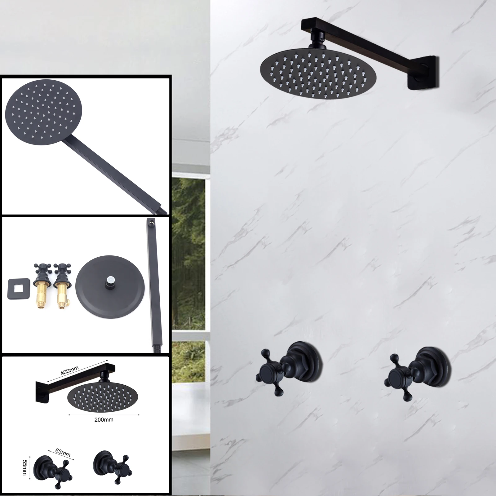 8 Inch Matte Black Thermostatic Shower fuaucet Recessed Brass Valve Concealed Thermostat Tap Bathroom Shower Set