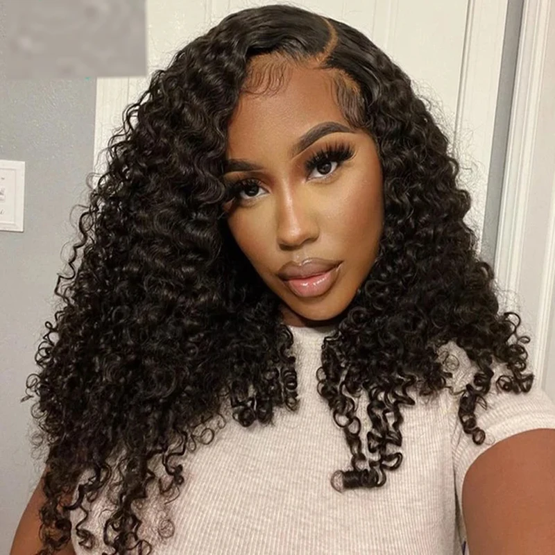 26inch 180density Deep Wave Lace Front Wigs For Black Women Pre Plucked With Baby Hair Lace Frontal Wigs Deep Curly Black Wig