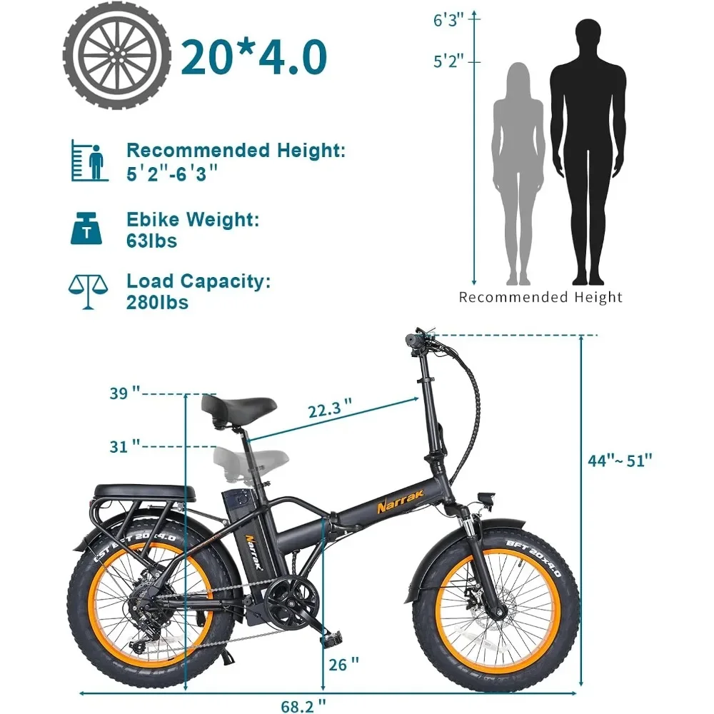 Fat Tire Folding Electric Bike, Brushless Motor,M5 Large LCD Display, Suspension, Step-Over Or Step-Through Frame for Adult