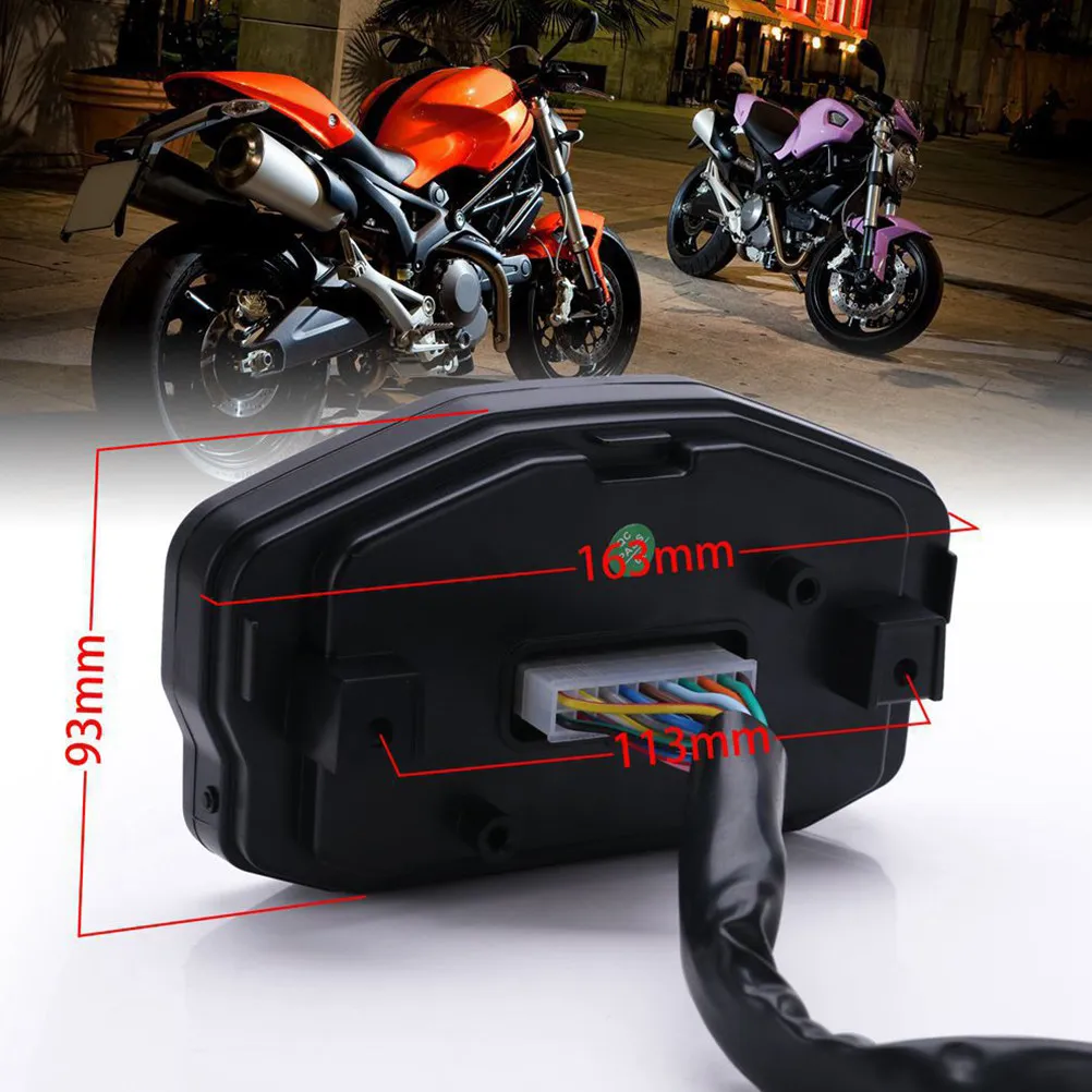 Universal Motorcycle Speedometer Black Digital LCD Water Temperature Odometer Gauge All-in-One Fuel Level Indicator Motorbike