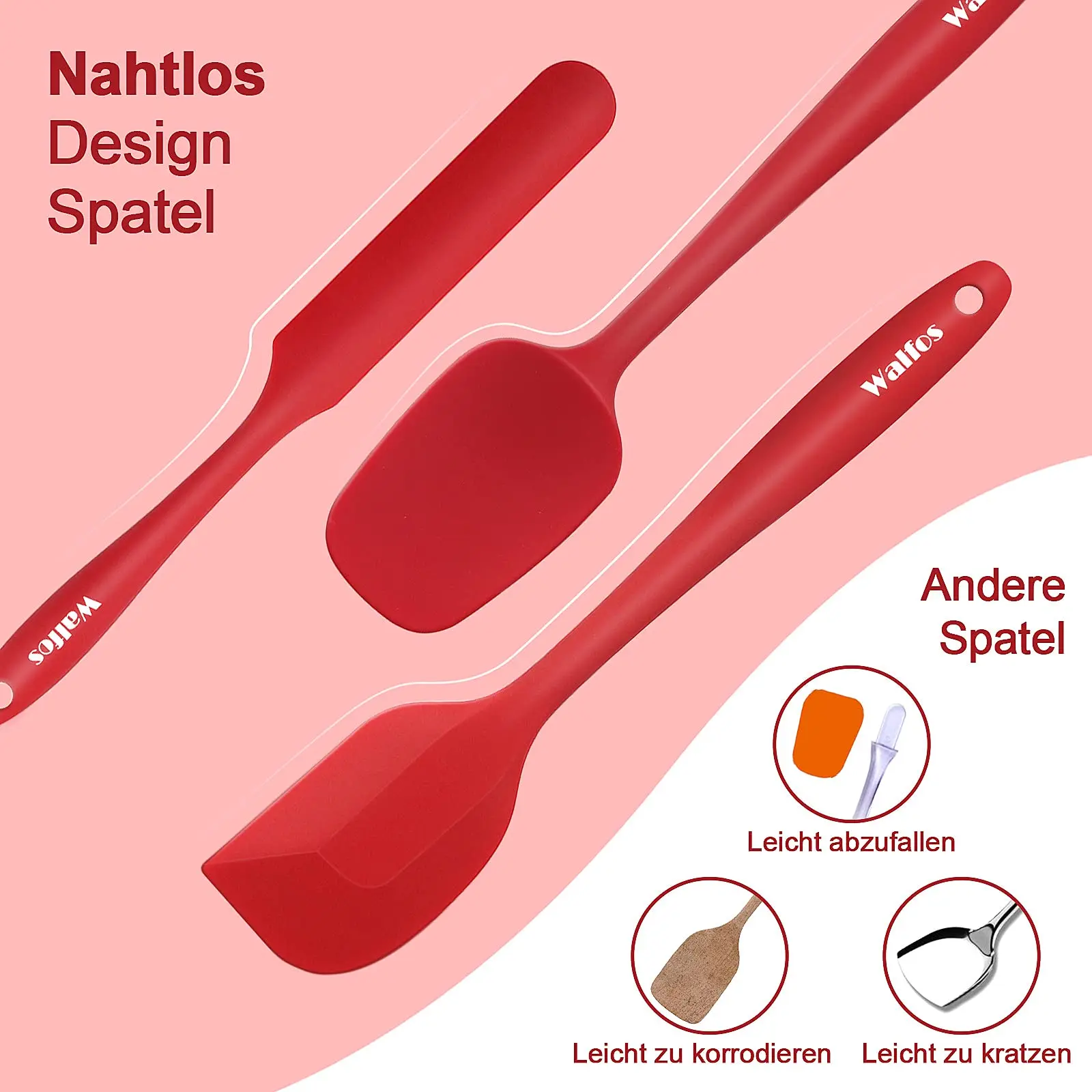 Walfos-conjunto de 5 espátulas de silicone antiaderente para pastelaria, utensílio de cozinha resistente ao calor, ferramenta de cozinha