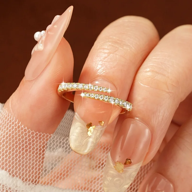 Rrjzz D-Farbiger Voll-Moissanit Halb-Eternity-Ring GRA Runder Labor-Imitationsdiamant Damen Verstellbarer Offener Ring Schmuck Geschenke – Detail 10