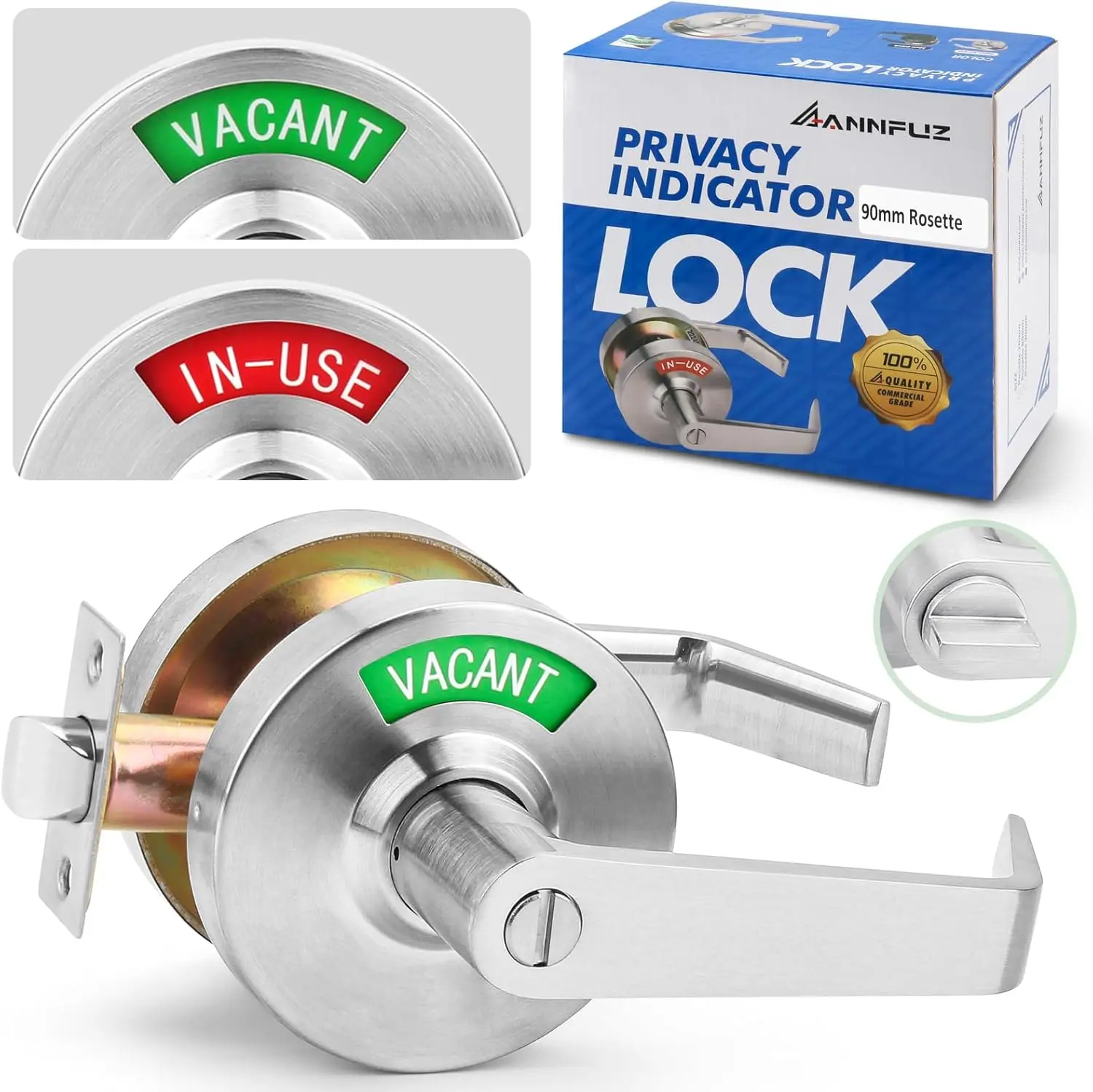 

Замок для коммерческих ванных комнат с индикатором занятости/свободности, рычагом-фиксатором, отделка из матового никеля