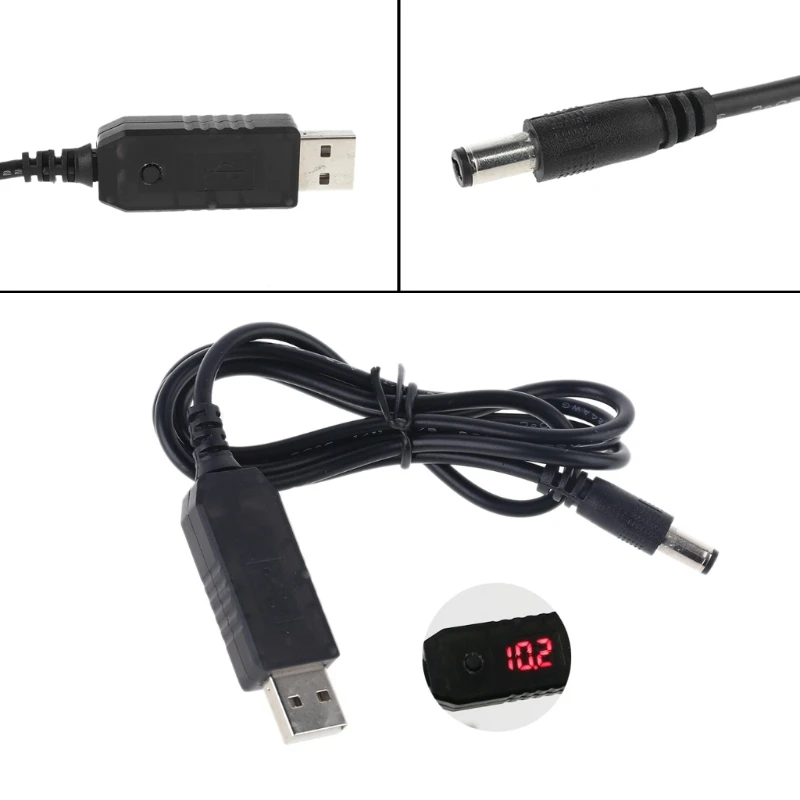 E56B for QC USB To DC12V 9V 5V Adjustable Step Up 5.5 2.5mm Cable Power Line for WiFi Router LED Strip