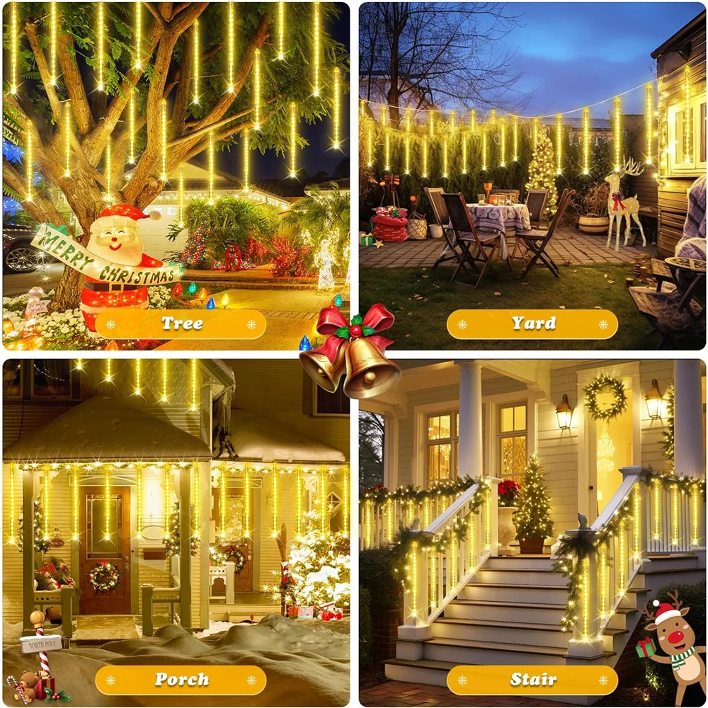 Imagem -04 - Solar Meteor Shower Rain Lights Fairy String Light para Xmas Tree Decoração de Festa de Casamento Tubos 96 Led 30cm