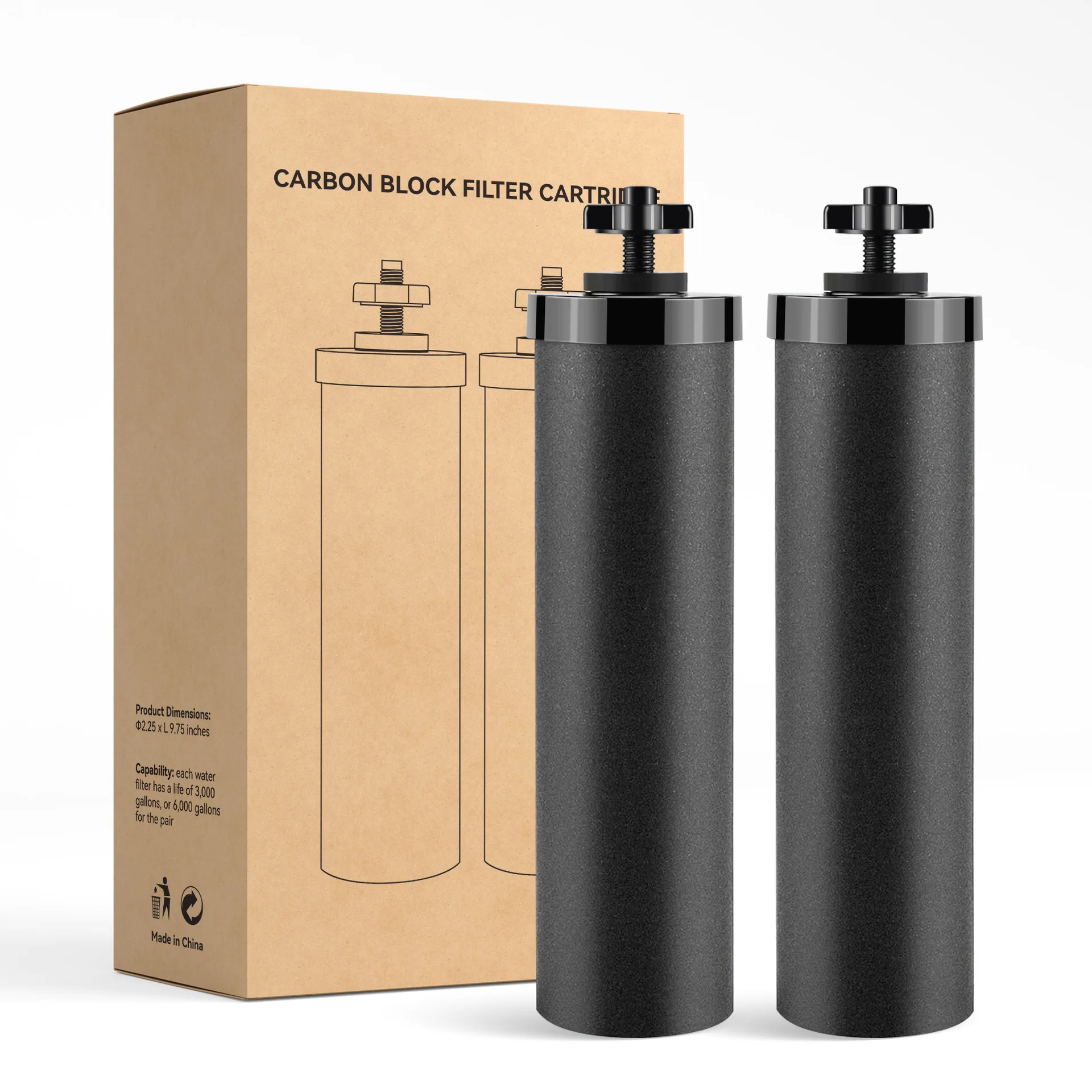For Berkey Water Purifier Filter Cartridge Steel Barrel Gravity Filter Activated Carbon Rod Water Filter Black Activated Carbon