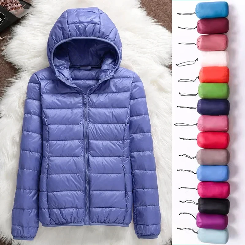 Plus Size 2023 Autumn and Winter New Women Lightweight Puffer Jacket Female Hooded Slim-fit White Duck Down Warm Short Coats