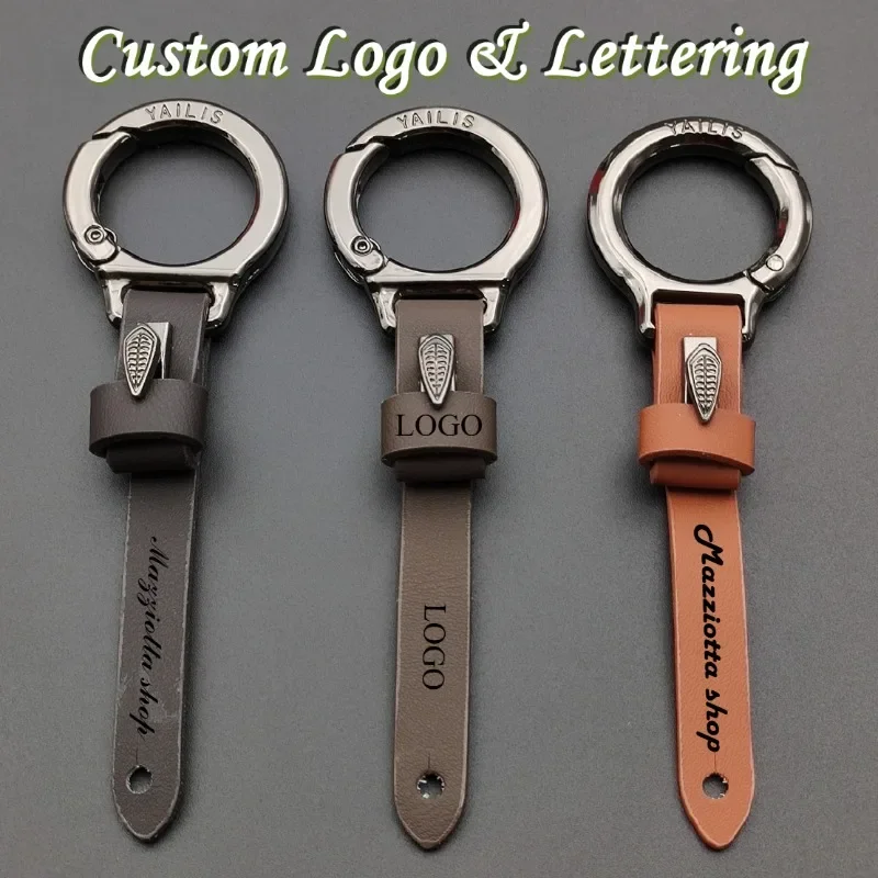 Custom LOGO Fashionable PU Vintage Leather Keychain Pendant Bag Car Key Chain Holder for Men and Women Keyring Gift