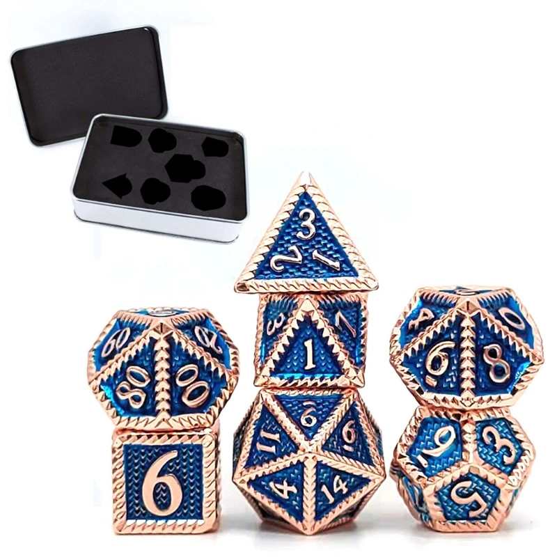 7 Pcs/Set Metal Dice Multi-faceted Various Shapes Sculpture Digital Dice with Box for Club/Party/Family Game Accessories