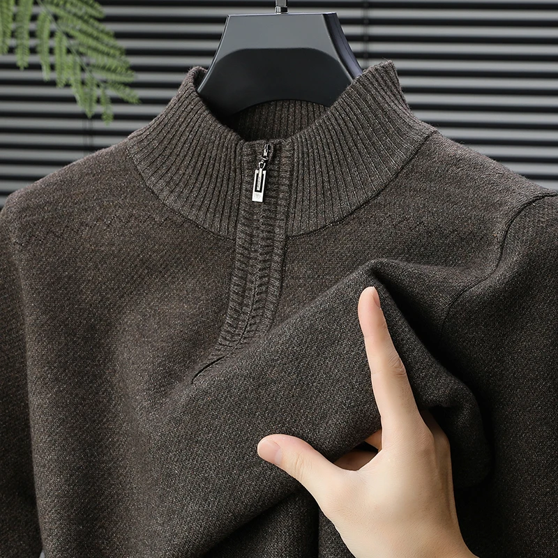 

Новинка 2025 года, мужской свитер с полуводолазкой на молнии из чистой шерсти, осенне-зимний утолщенный свитер среднего возраста