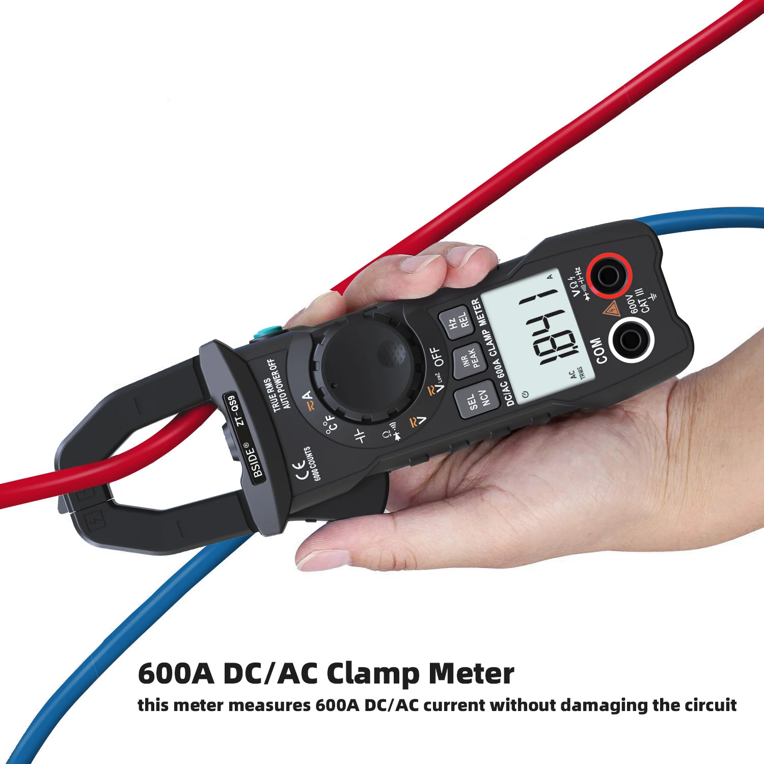 DC AC 600A Digital Clamp Meter True RMS Ammeter Pliers Inrush Current Smart Auto Rang Profession Multimeter Voltage Ohm Tester