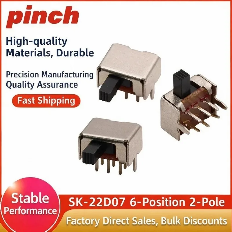 20PCS SK-22D07Horizontal slide switch 6-pin 2-position opera machine power push switch double row 2-position slide