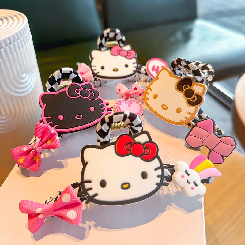 Sanrio Hello Kitty Hairpin Anime Y2K Sweet Girl Grab Clip Japanese Cartoon Kawaii Shark Clip Princess Bow Headwear Birthday Gift