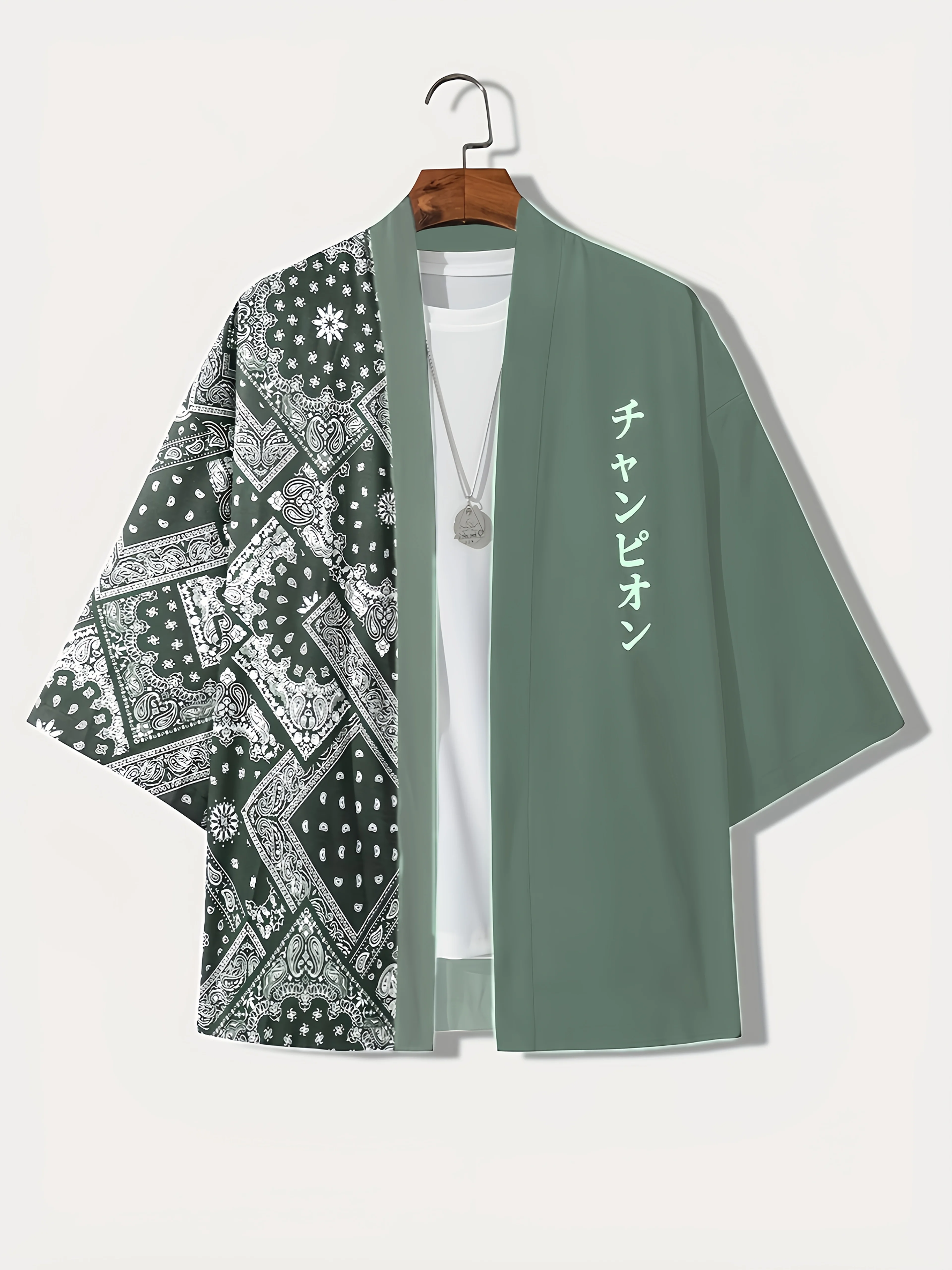 Jubah Kimono Jepang Pria Pakaian Pantai Motif Fashion Poliester Ringan dan Bernapas, Pakaian Musim Panas Kasual, Pakaian Santai Luar Ruangan