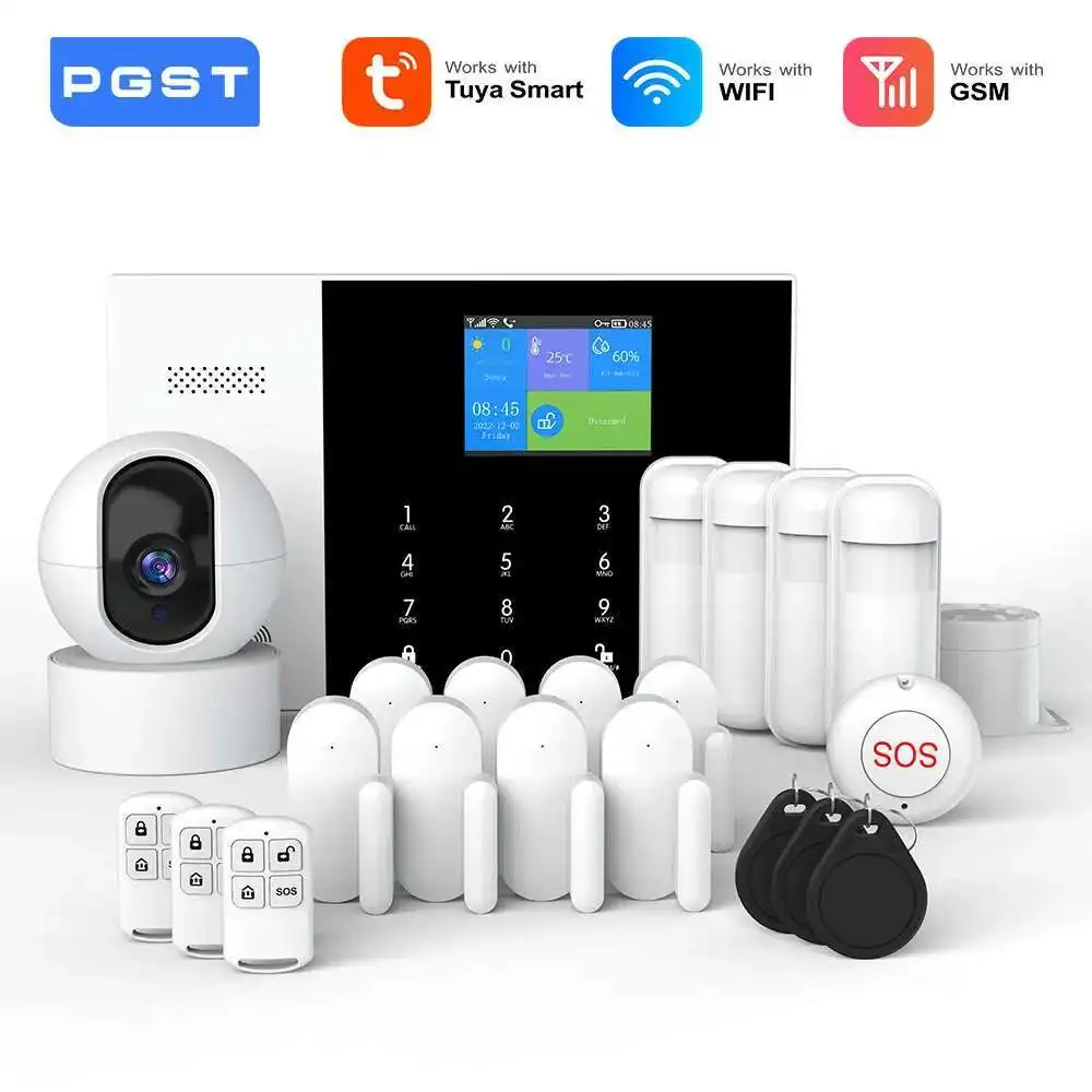 

PGST Ial Tuya Gsm Wifi System For Home Wireless Security Alarm House Smart Life App Control Work With Alexa