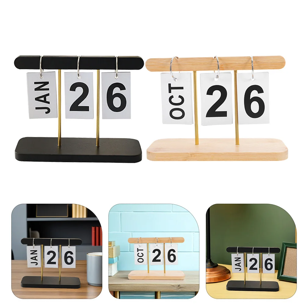 

2Pcs Wooden Desk Calendar Stand Perpetual Flip Style Reusable Date Organizer for Office Home Tabletop Decoration