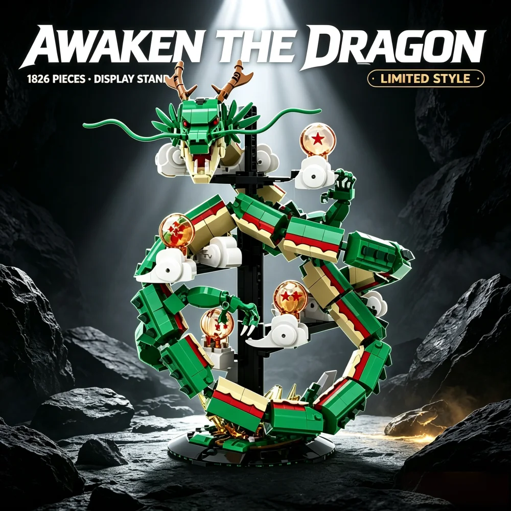 1826PCS Shenlong Building Blocks. Seven Dragon Balls Creative Shenlong Model Ornament. Anime fan collectible, perfect gift.