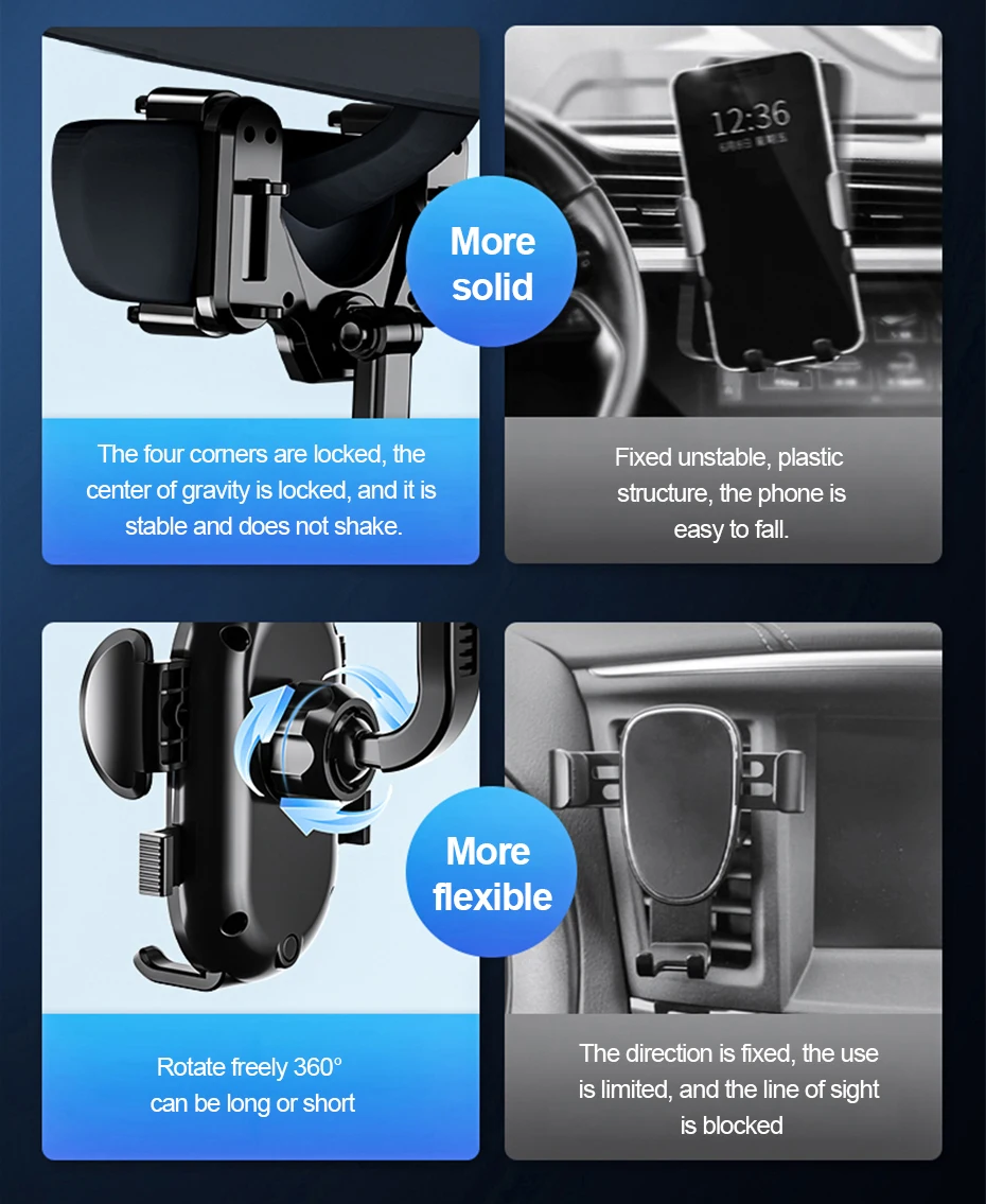 SEAMETAL Innenraum Auto Rückspiegel Telefon Halter Universal Handy Halterung Clips 360 Grad Drehbar Für GPS Navigation – Detail 5