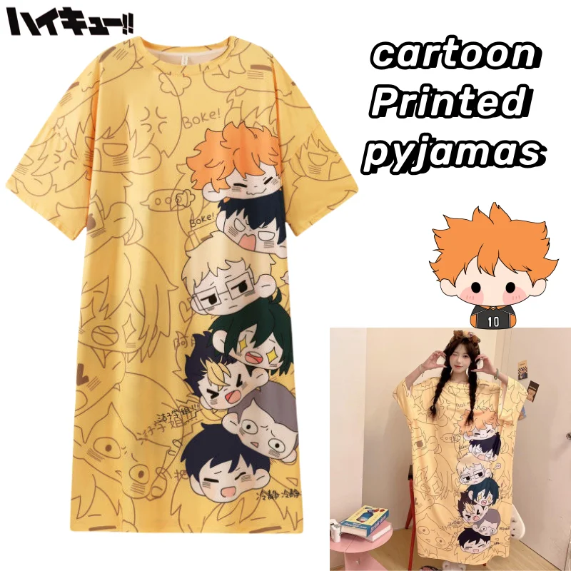 

Haikyuu Hinata Shoyo Kozume Kenma Oikawa Tooru Creative Cartoon Cute Print Girls Summer Home Dormitory High-value Nightdress