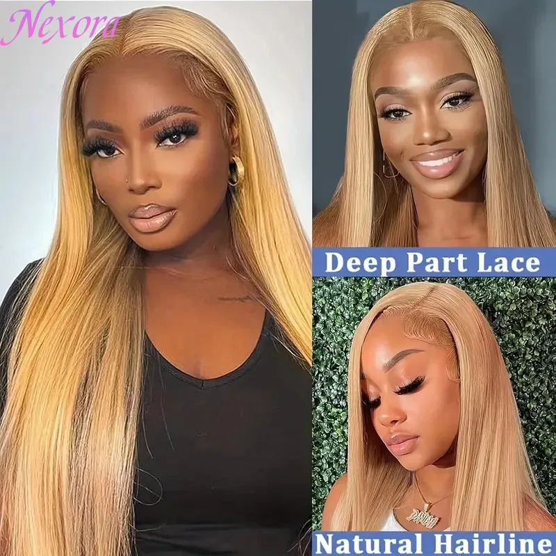 27番 ハニーブロンド人毛ウィッグ ストレート 36インチ ウィッグ 人毛HDフロント 13x6 ブラジル人毛ウィッグ 女性用 ブリーチノット