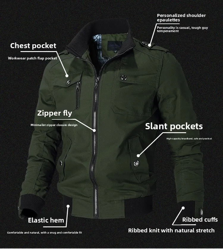 

2025 Autumn Men's Plus Size Military Jacket Korean Style Slim Fit Cotton Blend Workwear Coat Outdoor Casual Streetwear Fashion