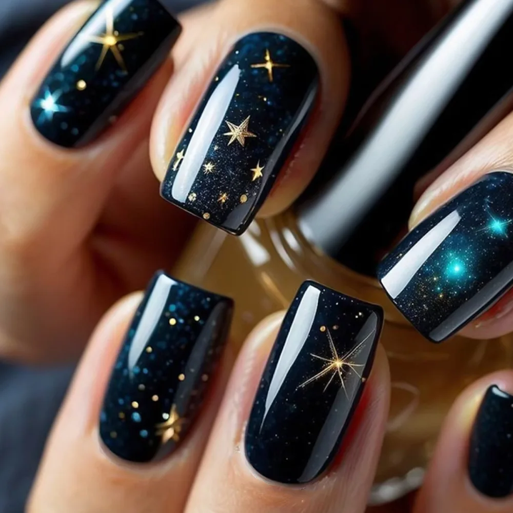 Y2k Black Gradient Press On Nails Long Ballet Reusable Nail Art Set_voghion.com