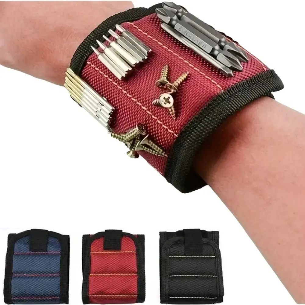 3-Row 6-Magnet Magnetic Wristband Black Powerful Magnet Tool Wristband Hook-and-Loop Strap Heavy Duty Magnetic Tool Holder