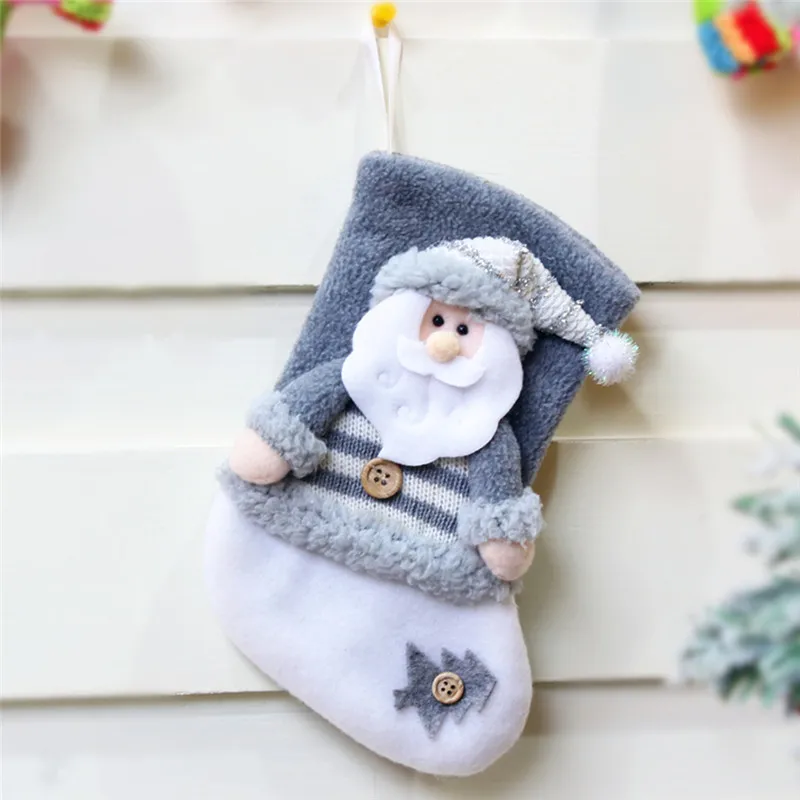 Family Party Decoration Xmas Stockings Gray Santa Claus Elk Snowman Christmas Tree Decor Ornaments Gift Bag