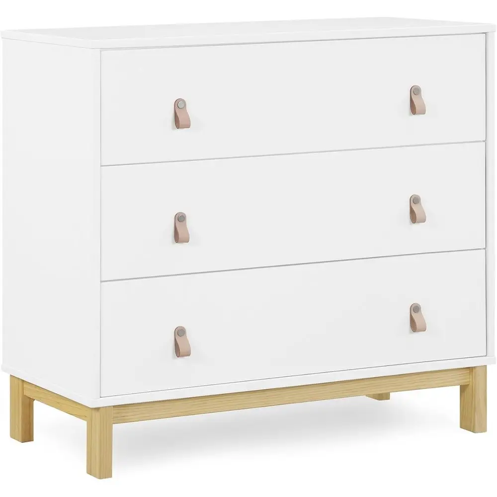 

Legacy 3-Drawer Dresser with Leather Handles and Interlocking Design in White/Natural