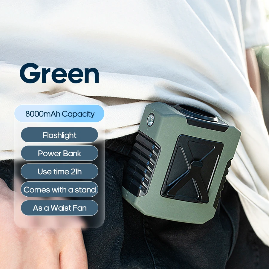 Kinscoter 6000 mAh hängender Hals-/Taillenventilator, USB-Mini-tragbarer wiederaufladbarer Ventilator für Outdoor-Camping, Wandern, Klettern, Laufen, Sport