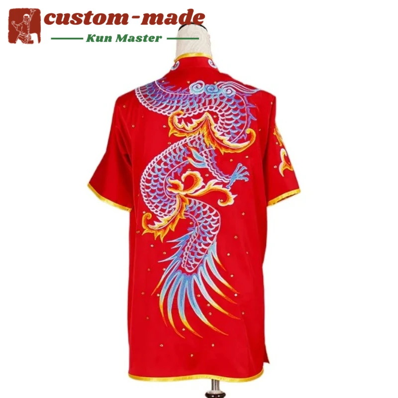 

Костюм для кунг-фу на заказ с вышивкой дракона, усиленный, для соревнований по кунг-фу (стили Южный Кулак, Длинный Кулак)