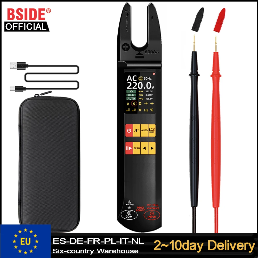 BSIDE U5 Gabelzangenmessgerät DC AC 600A Strom Digital-Multimeter T-RMS OpenJaw Elektrischer Tester Multifunktions-Amperemeter
