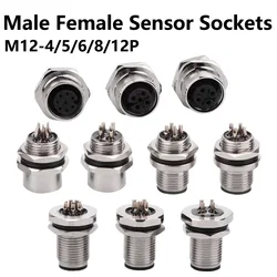 M12 4 5 6 8 12Pin Waterproof Flange Mounting Sensor Connectors Screw Threaded CouplingA Type Male&Female Sensor socket