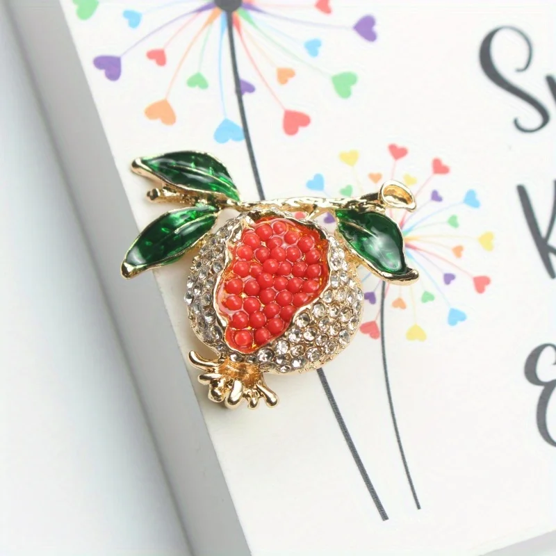 Stylish Simple Drop Pomegranate Brooch Niche Fruit Plant Corsage Suit Sweater Pin Accessory