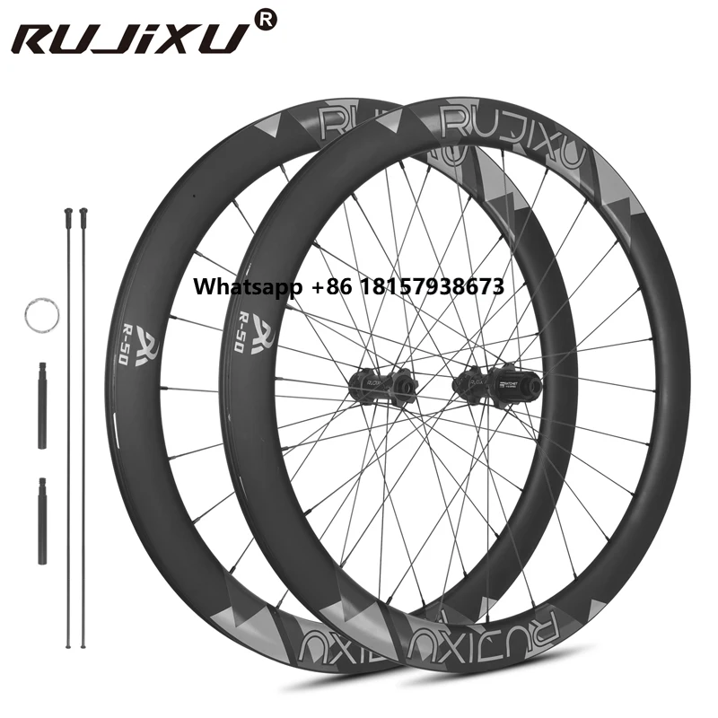 

RUJIXU 700C Full Carbon Road Bike Wheelset 50mm 36T Ratchet HUB Clincher/Tubeless Bicycle Wheels with Disc Brake V Brake System